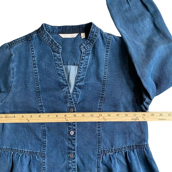 Soft Surroundings Tunic Shirt S Blue Chambray Long Sleeve Button Tencel Boho - Picture 4 of 8